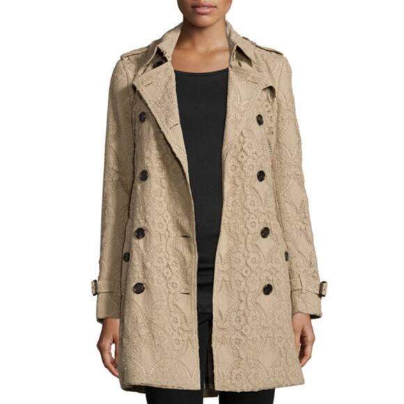 Burberry London Kensington Lace Trench Coat Jacket sz 6 Mid-Length Khaki Tan - Picture 1 of 16